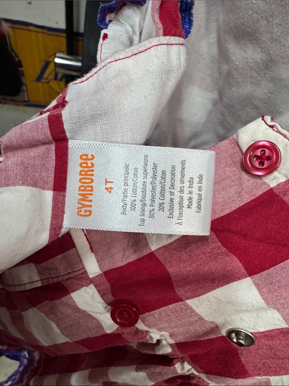 Gymboree Red & White Gingham Toddler Dress with Blue Embroidered Ruffle - Picture 4 of 4
